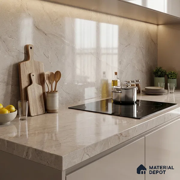 Plain Counter Top Slab TL 12646 Epic Bronze 8 ft x 2.62 ft White Full Body Vitrified Glossy Finish - 15 mm | Suitable For Counter Top, Dining Table Top & Window Frame