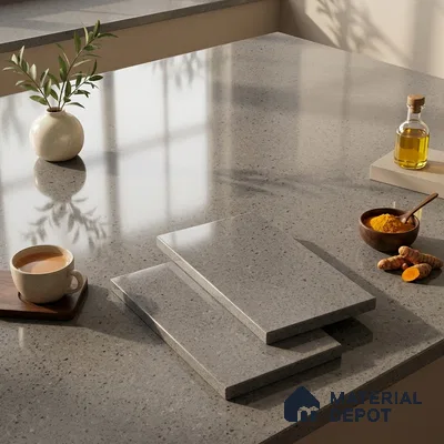 Plain Counter Top Slab TL 12647 Epic Grey 8 ft x 2.62 ft White Full Body Vitrified Glossy Finish - 15 mm | Suitable For Counter Top, Dining Table Top & Window Frame