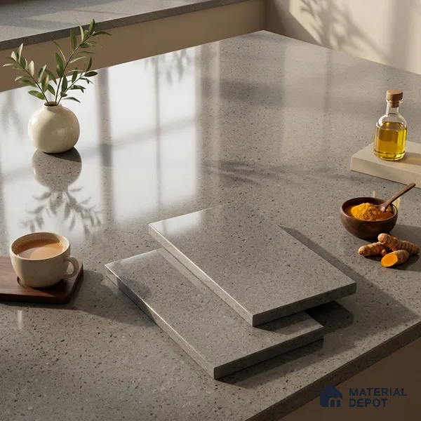 Plain Counter Top Slab TL 12647 Epic Grey 8 ft x 2.62 ft White Full Body Vitrified Glossy Finish - 15 mm | Suitable For Counter Top, Dining Table Top & Window Frame