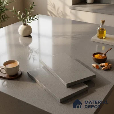 Plain Counter Top Slab TL 12647 Epic Grey 8 ft x 2.62 ft White Full Body Vitrified Glossy Finish - 15 mm | Suitable For Counter Top, Dining Table Top & Window Frame