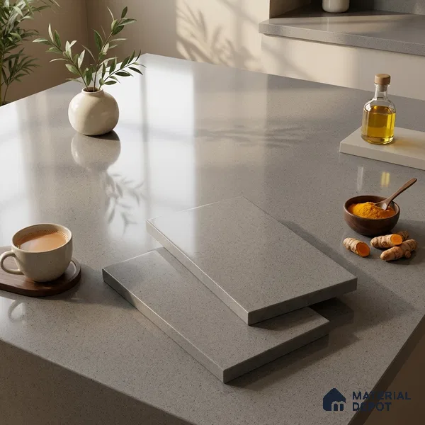 Plain Counter Top Slab TL 12647 Epic Grey 8 ft x 2.62 ft White Full Body Vitrified Glossy Finish - 15 mm | Suitable For Counter Top, Dining Table Top & Window Frame