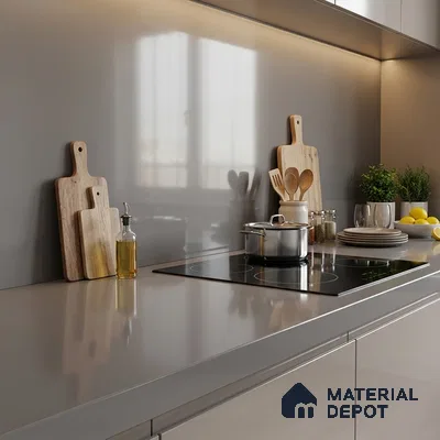 Plain Counter Top Slab TL 12647 Epic Grey 8 ft x 2.62 ft White Full Body Vitrified Glossy Finish - 15 mm | Suitable For Counter Top, Dining Table Top & Window Frame