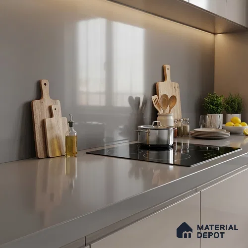 Plain Counter Top Slab TL 12647 Epic Grey 8 ft x 2.62 ft White Full Body Vitrified Glossy Finish - 15 mm | Suitable For Counter Top, Dining Table Top & Window Frame