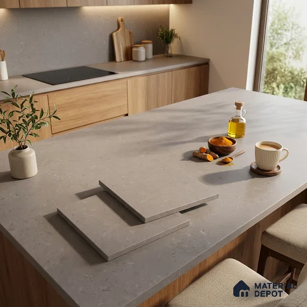 Plain Counter Top Slab TL 12648 Epic Graphite 8 ft x 2.62 ft White Full Body Vitrified Matte Finish - 15 mm | Suitable For Counter Top, Dining Table Top & Window Frame
