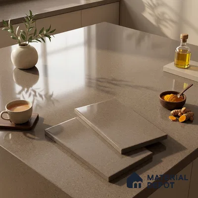Plain Counter Top Slab TL 12649 Epic Moca 8 ft x 2.62 ft White Full Body Vitrified Glossy Finish - 15 mm | Suitable For Counter Top, Dining Table Top & Window Frame