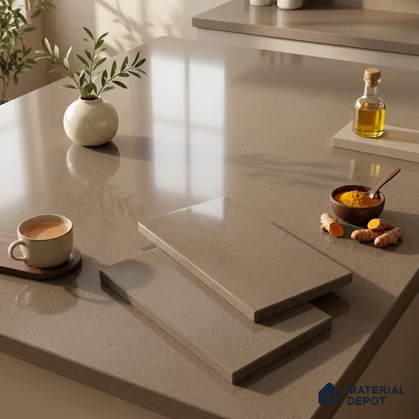 Plain Counter Top Slab TL 12649 Epic Moca 8 ft x 2.62 ft White Full Body Vitrified Glossy Finish - 15 mm | Suitable For Counter Top, Dining Table Top & Window Frame