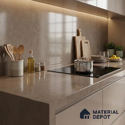 Plain Counter Top Slab TL 12649 Epic Moca 8 ft x 2.62 ft White Full Body Vitrified Glossy Finish - 15 mm | Suitable For Counter Top, Dining Table Top & Window Frame
