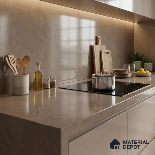 Plain Counter Top Slab TL 12649 Epic Moca 8 ft x 2.62 ft White Full Body Vitrified Glossy Finish - 15 mm | Suitable For Counter Top, Dining Table Top & Window Frame