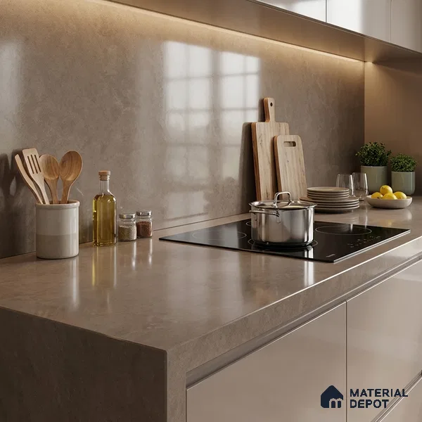 Plain Counter Top Slab TL 12649 Epic Moca 8 ft x 2.62 ft White Full Body Vitrified Glossy Finish - 15 mm | Suitable For Counter Top, Dining Table Top & Window Frame