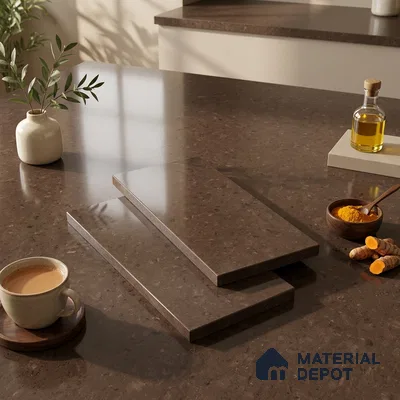 Plain Counter Top Slab TL 12650 Epic Cocoa 8 ft x 2.62 ft White Full Body Vitrified Glossy Finish - 15 mm | Suitable For Counter Top, Dining Table Top & Window Frame