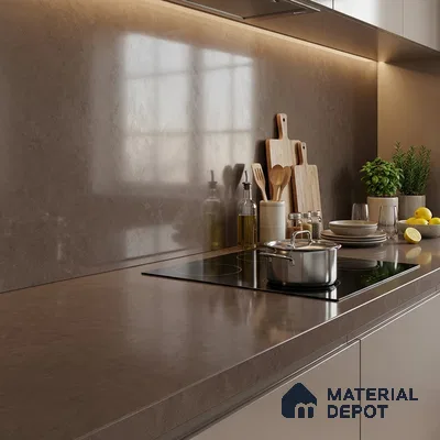 Plain Counter Top Slab TL 12650 Epic Cocoa 8 ft x 2.62 ft White Full Body Vitrified Glossy Finish - 15 mm | Suitable For Counter Top, Dining Table Top & Window Frame