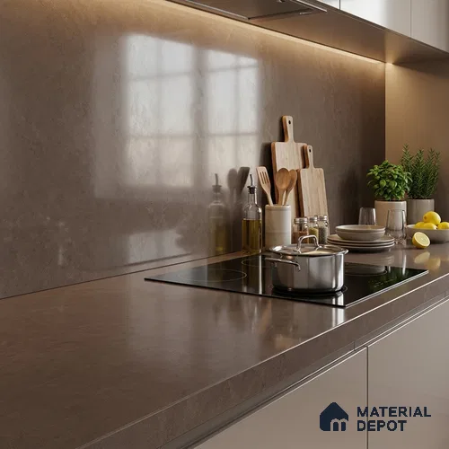 Plain Counter Top Slab TL 12650 Epic Cocoa 8 ft x 2.62 ft White Full Body Vitrified Glossy Finish - 15 mm | Suitable For Counter Top, Dining Table Top & Window Frame