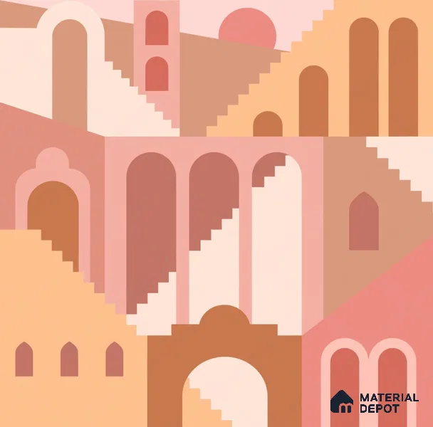 Geometry of Stillness Terracotta Steps And Arches | WP 04094 Canvas Texture Finish Abstract Style luxurious Customized size Wallpaper | 250 GSM WP01CNF Paper | (MOQ = 30 Sq. Ft.)