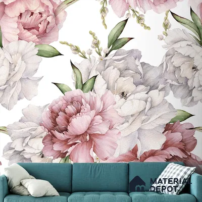 Big Flower With Water Color Panel Soft Feel Wallpaper