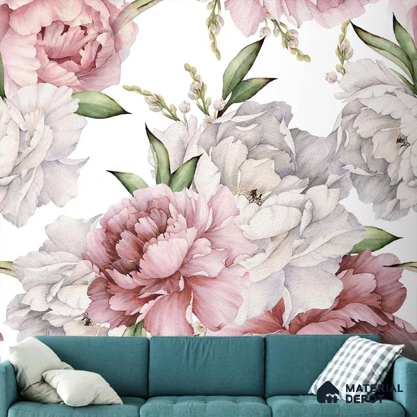 Big Flower With Water Color Panel Soft Feel Wallpaper
