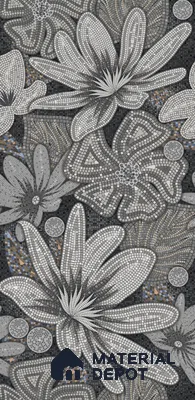 Faux Mosaic Floral Wall Tile TL 08659 Black 4 ft x 2 ft Matte Finish Vitrified Tile - 9 mm | Suitable for Bathroom, Accent/Feature Wall, Foyer