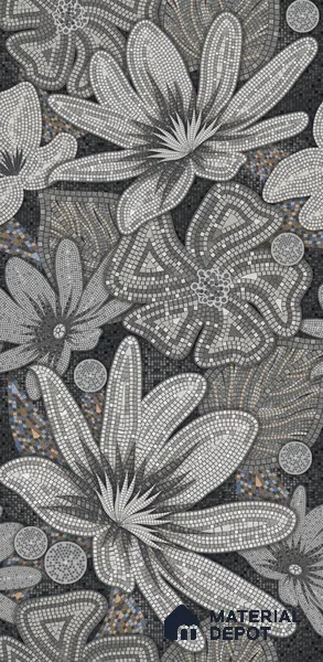 Faux Mosaic Floral Wall Tile TL 08659 Black 4 ft x 2 ft Matte Finish Vitrified Tile - 9 mm | Suitable for Bathroom, Accent/Feature Wall, Foyer