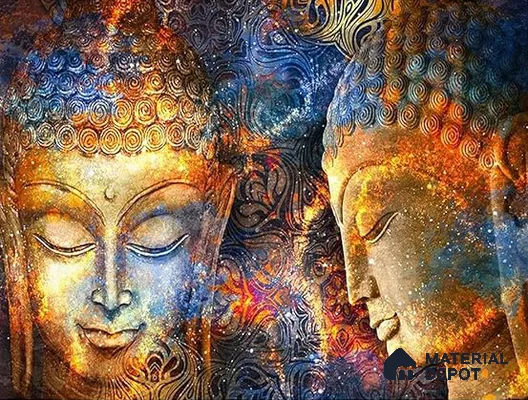 Cosmic Awakening Buddha Artistic Harmony | WP 04100 B Canvas Texture Finish Indian Style luxurious Customized size Wallpaper | 250 GSM WP01CNF Paper | (MOQ = 30 Sq. Ft.)