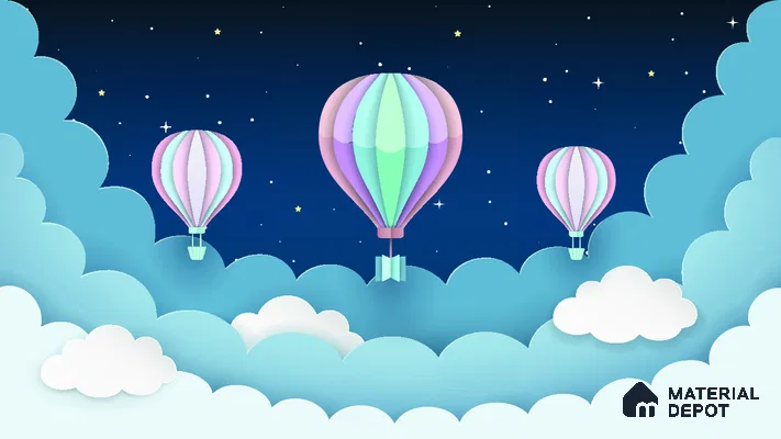 Gentle Night Sky Ride Balloon Above Clouds Scene | WP 04070 Canvas Texture Finish Space Style luxurious Customized size Wallpaper | 250 GSM WP01CNF Paper | (MOQ = 30 Sq. Ft.)