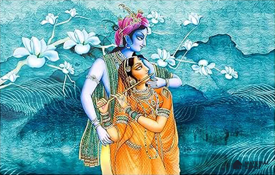 Eternal Embrace Radha Krishn | WP 04104 Non Woven Matte Finish Indian Style Premium Customized size Wallpaper | 150 GSM WP01MTF Paper | (MOQ = 30 Sq. Ft.)