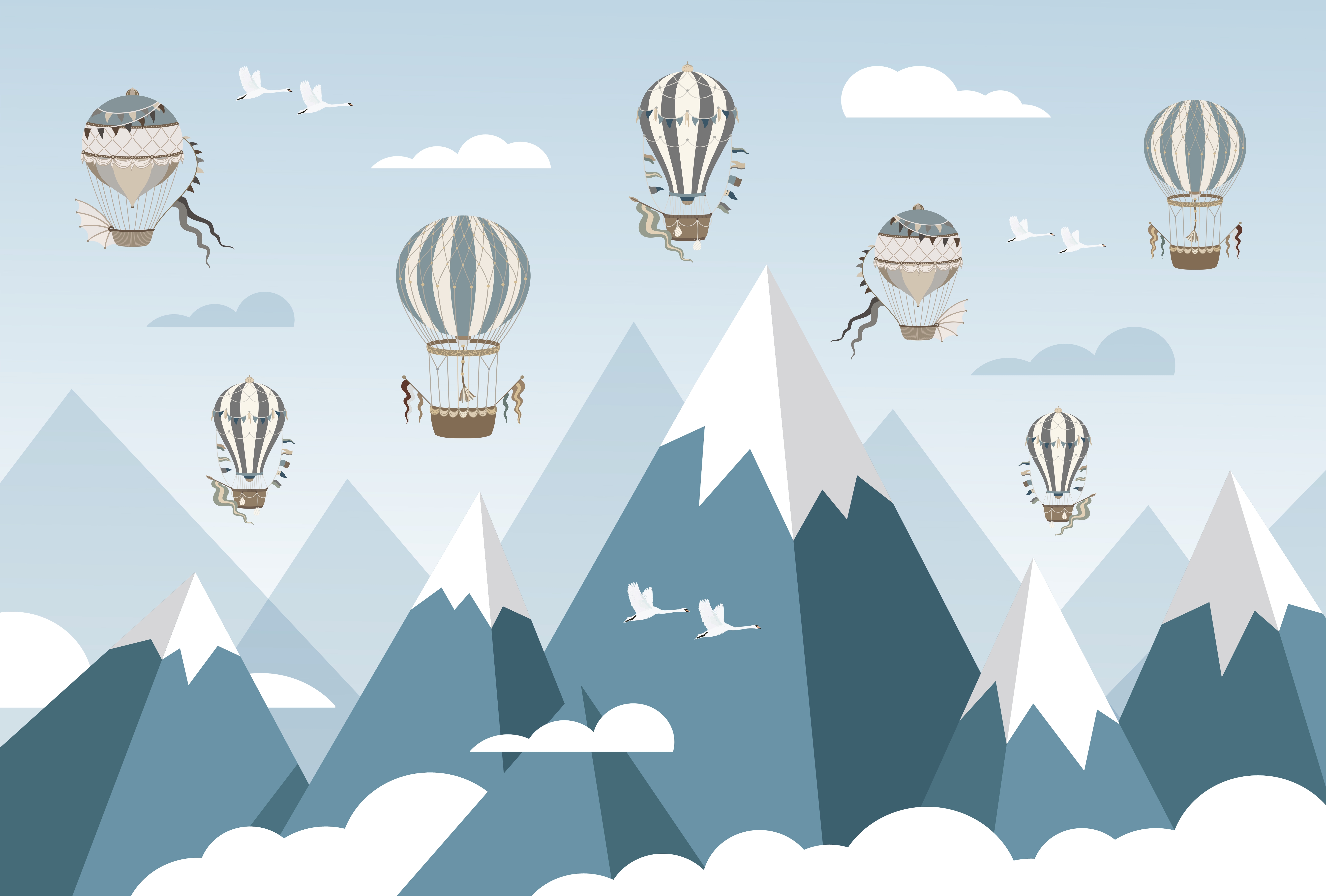 Adventure Wall Hot Air Balloons Over Mountains | WP 04061 Canvas Texture Finish Abstract Style luxurious Customized size Wallpaper | 250 GSM WP01CNF Paper | (MOQ = 30 Sq. Ft.) | Design change not possible