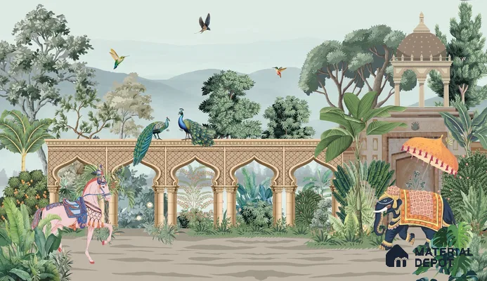 A Walk Through the Royal Garden | WP 04190 Non Woven Matte Finish Indian Style Premium Customized size Wallpaper | 150 GSM WP01MTF Paper | (MOQ = 30 Sq. Ft.)
