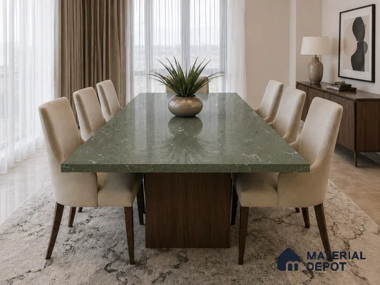 Marble Kitchen Counter Top Slab TL 11528 G Balistone Green 8 ft x 3 ft Full Body Matte Finish - 15 mm | Suitable for Table Top & Window Frame | Adhesive and Spacers Must be Used During Installation