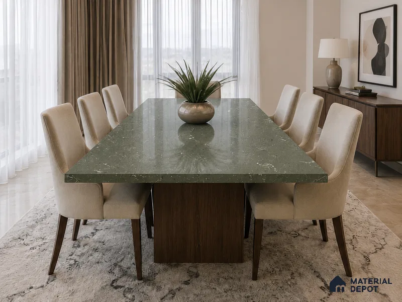 Marble Kitchen Counter Top Slab TL 11528 G Balistone Green 8 ft x 3 ft Full Body Matte Finish - 15 mm | Suitable for Table Top & Window Frame | Adhesive and Spacers Must be Used During Installation