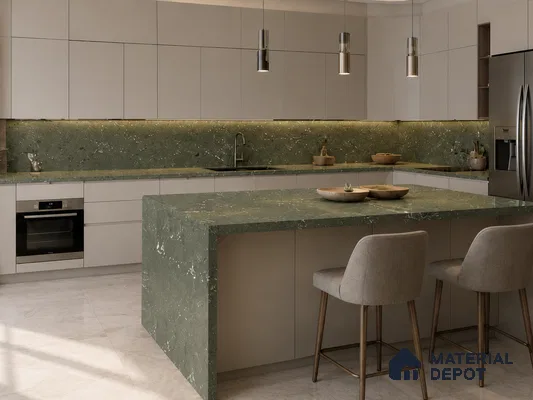 Marble Kitchen Counter Top Slab TL 11528 G Balistone Green 8 ft x 3 ft Full Body Matte Finish - 15 mm | Suitable for Table Top & Window Frame | Adhesive and Spacers Must be Used During Installation