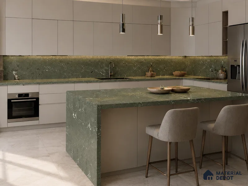 Marble Kitchen Counter Top Slab TL 11528 G Balistone Green 8 ft x 3 ft Full Body Matte Finish - 15 mm | Suitable for Table Top & Window Frame | Adhesive and Spacers Must be Used During Installation