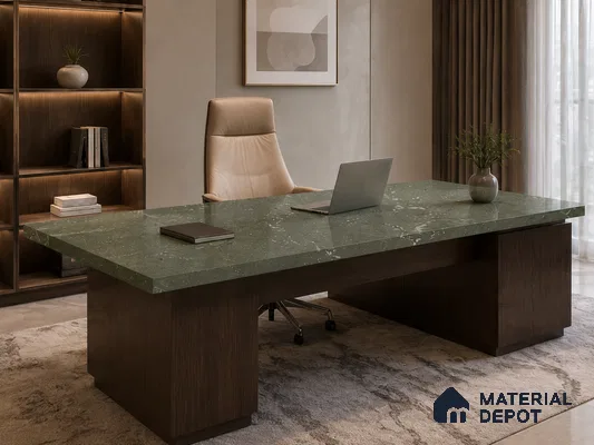 Marble Kitchen Counter Top Slab TL 11528 G Balistone Green 8 ft x 3 ft Full Body Matte Finish - 15 mm | Suitable for Table Top & Window Frame | Adhesive and Spacers Must be Used During Installation