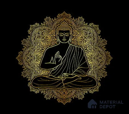 Golden Mandala of Inner Awakening Buddha At Meditation | WP 04096 Non Woven Matte Finish Indian Style Premium Customized size Wallpaper | 150 GSM WP01MTF Paper | (MOQ = 30 Sq. Ft.)