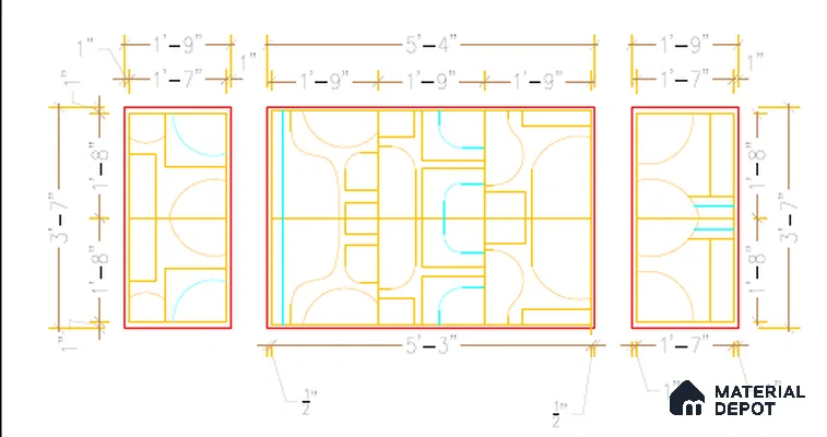 Duco Paintable Blueprint Balance Design 8 Ft X 4 Ft Hdhmr Panel - 17 mm | Red Line - Cutout | Yellow Line - 6 mm Deep From Top | Blue Line - 9 mm Deep From Top