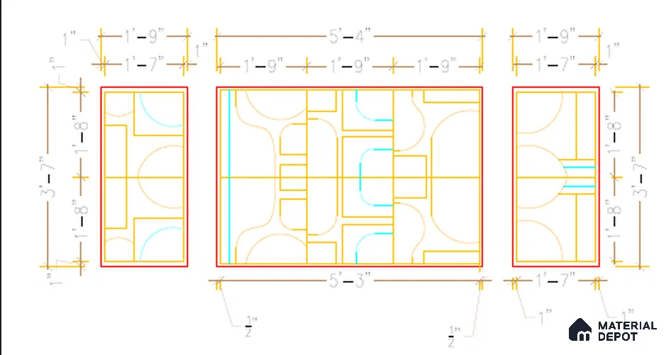 Duco Paintable Blueprint Balance Design 8 Ft X 4 Ft Hdhmr Panel - 17 mm | Red Line - Cutout | Yellow Line - 6 mm Deep From Top | Blue Line - 9 mm Deep From Top