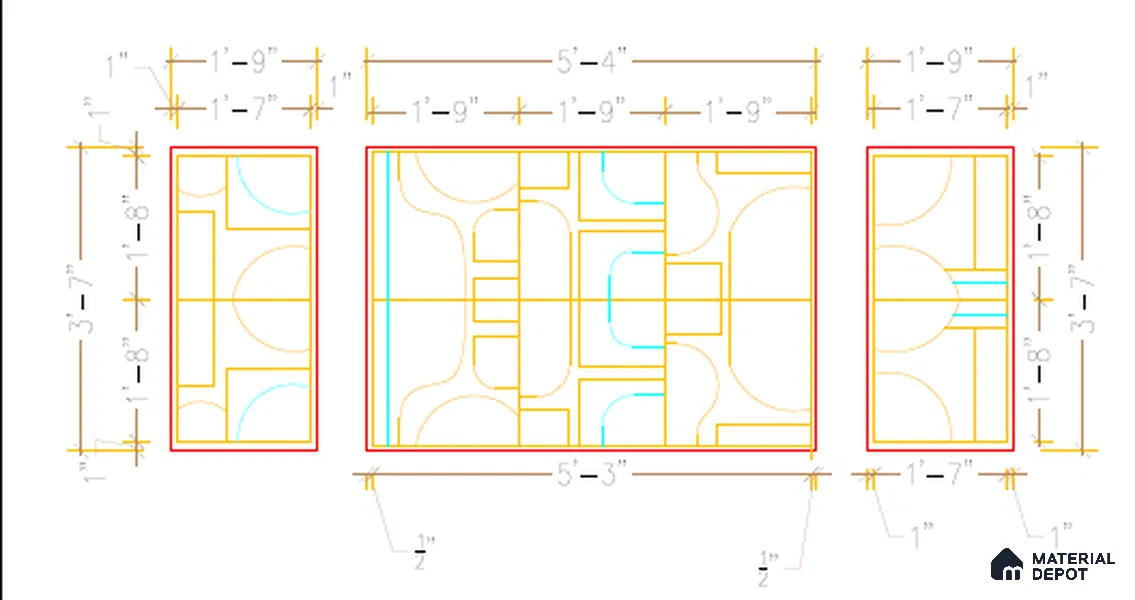 Duco Paintable Blueprint Balance Design 8 Ft X 4 Ft Hdhmr Panel - 17 mm | Red Line - Cutout | Yellow Line - 6 mm Deep From Top | Blue Line - 9 mm Deep From Top
