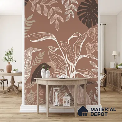 Botanical Muse Tropical Canvas Customized Wallpaper, Brown Background
