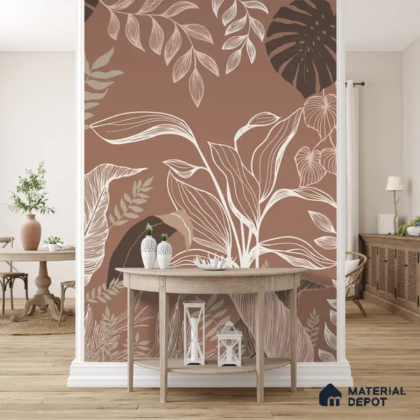 Botanical Muse Tropical Canvas Customized Wallpaper, Brown Background