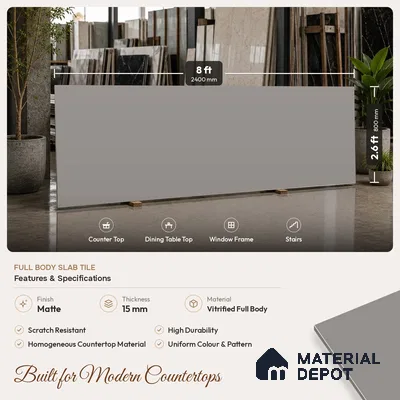 Plain Counter Top Slab TL 11513 C Pastel 8 ft x 2.6 ft Full Body Vitrified Matte Finish - 15 mm | Suitable For Counter Top, Dining Table Top & Window Frame