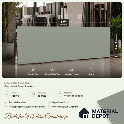 Plain Counter Top Slab TL 11513 D Grevel 8 ft x 2.6 ft Full Body Vitrified Matte Finish - 15 mm | Suitable For Counter Top, Dining Table Top & Window Frame