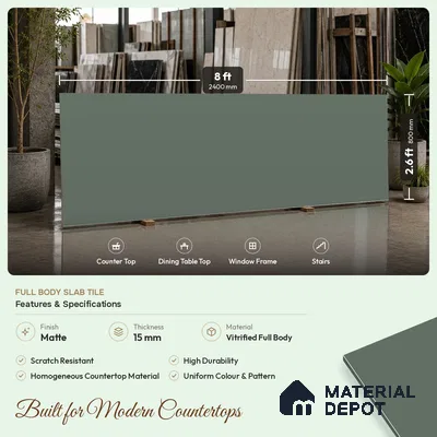 Plain Counter Top Slab TL 11513 E Juniper 8 ft x 2.6 ft Full Body Vitrified Matte Finish - 15 mm | Suitable For Counter Top, Dining Table Top & Window Frame