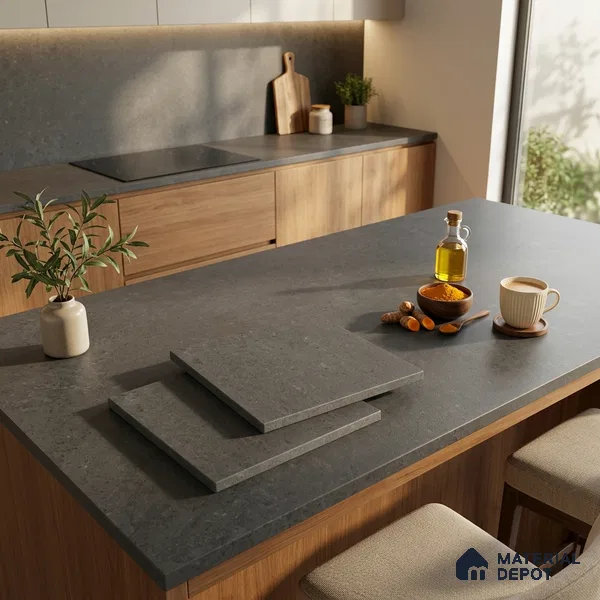 Plain Counter Top Slab TL 11513 F Midnight 8 ft x 2.6 ft Full Body Vitrified Matte Finish - 15 mm | Suitable For Counter Top, Dining Table Top & Window Frame