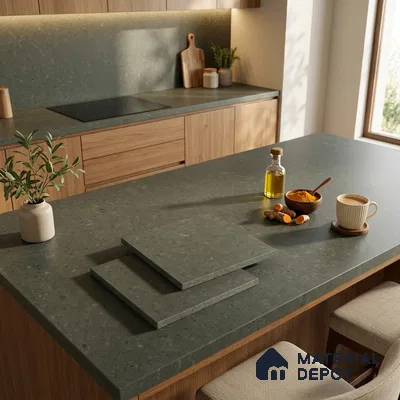 Plain Counter Top Slab TL 11513 G Olive 8 ft x 2.6 ft Full Body Vitrified Matte Finish - 15 mm | Suitable For Counter Top, Dining Table Top & Window Frame