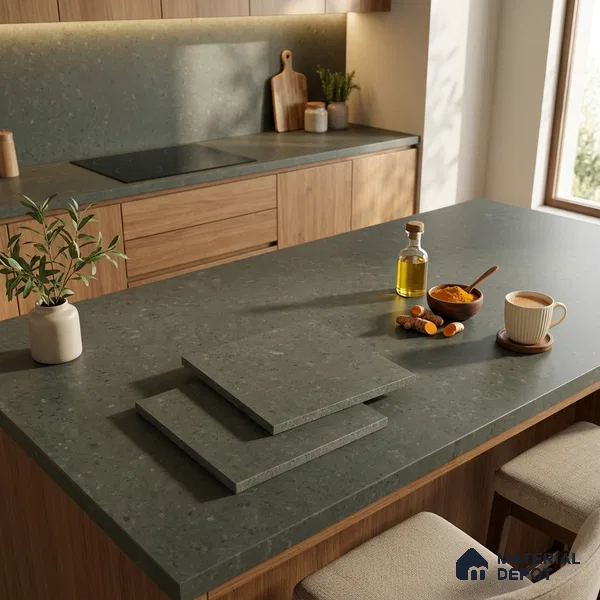 Plain Counter Top Slab TL 11513 G Olive 8 ft x 2.6 ft Full Body Vitrified Matte Finish - 15 mm | Suitable For Counter Top, Dining Table Top & Window Frame