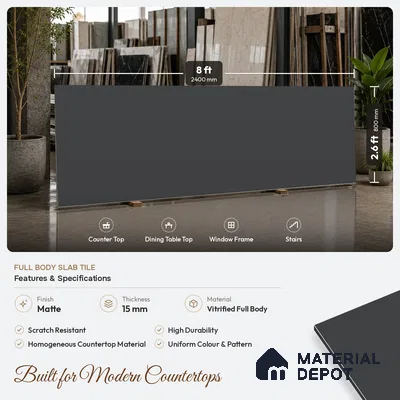 Plain Counter Top Slab TL 11513 H Oxford 8 ft x 2.6 ft Full Body Vitrified Matte Finish - 15 mm | Suitable For Counter Top, Dining Table Top & Window Frame