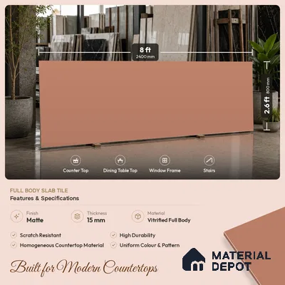 Plain Counter Top Slab TL 11513 J Peach 8 ft x 2.6 ft Full Body Vitrified Matte Finish - 15 mm | Suitable For Counter Top, Dining Table Top & Window Frame