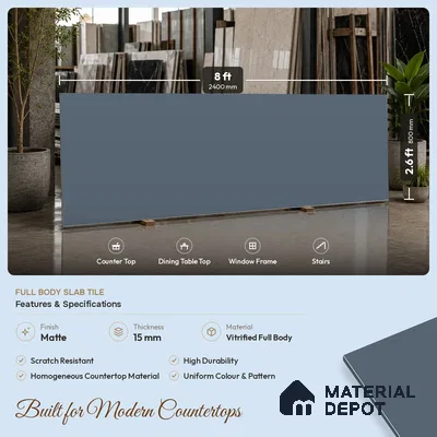 Plain Counter Top Slab TL 11513 K Denil 8 ft x 2.6 ft Full Body Vitrified Matte Finish - 15 mm | Suitable For Counter Top, Dining Table Top & Window Frame