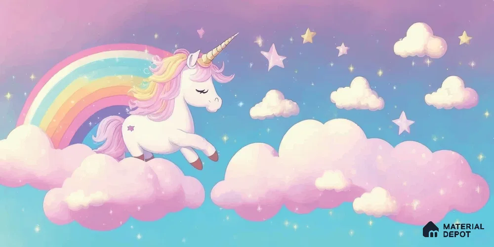 Cartoon Pegasus Unicorn Wallpaper in a Sweet Fairy Tale Dreamland Wallpaper | Material Depot