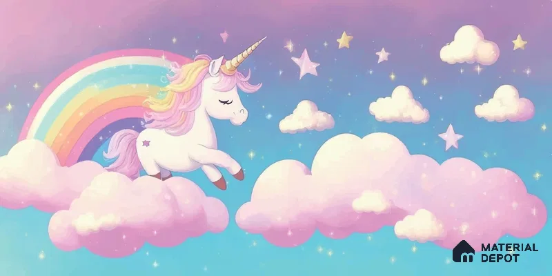Cartoon Pegasus Unicorn Wallpaper in a Sweet Fairy Tale Dreamland | WP 05240 Canvas | 250 GSM WP01CNF Paper | (MOQ = 30 Sq. Ft.)