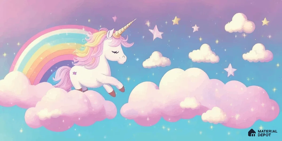 Cartoon Pegasus Unicorn Wallpaper in a Sweet Fairy Tale Dreamland | WP 05240 Canvas | 250 GSM WP01CNF Paper | (MOQ = 30 Sq. Ft.)