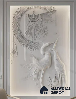 Celestial Crane 3D Wall Mural (Exterior Grade) 9 ft x 6 ft Duco Paintable CNC Made HDHMR - 30 mm